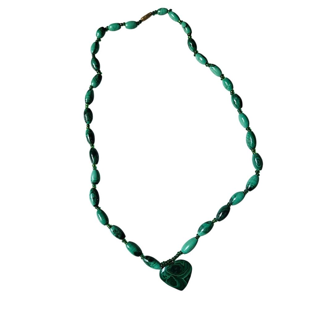 Malachite Heart Pendant Necklace Green Stone Bead Necklace Natural Gemstone